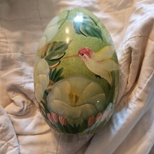 Hand-Painted Green and Pink Hummingbird Decorative Egg